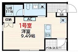 Skuld墨田緑 7階ワンルームの間取り
