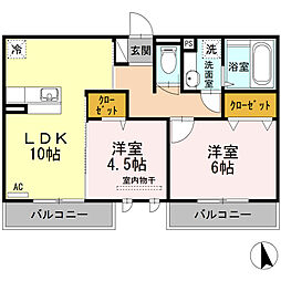 ディールーム後藤寺　A棟 2階2LDKの間取り