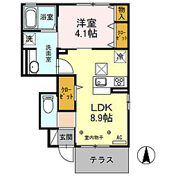クレセール 1階1LDKの間取り