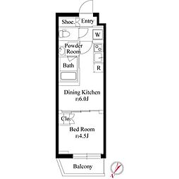 ハーモニーレジデンス新宿余丁町ザ・ガーデン 1DKの間取図画像