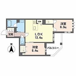 エクレール　ヴェール　シャーメゾン西院 2階2LDKの間取り