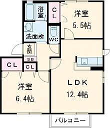 エトワール　Ｃ棟 2階2LDKの間取り