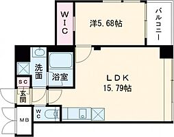 プレジオ長田 3階1LDKの間取り