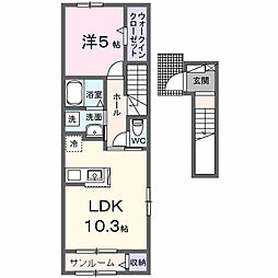 ラ・ルーナ 2階1LDKの間取り