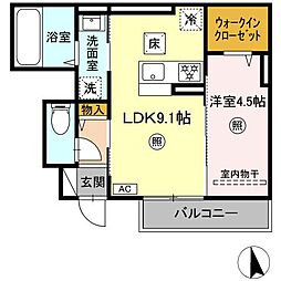 セントラル姶良 1階1LDKの間取り