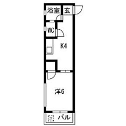 望ヶ丘マンション 1DKの間取図画像