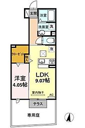 ルーチェ　B 1階1LDKの間取り
