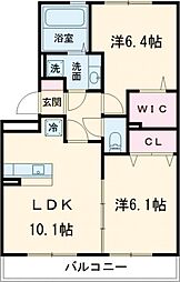 アーブルヒルズ 3階2LDKの間取り