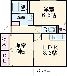 和み　C棟 2階2DKの間取り