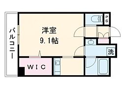 グラン月出 4階1Kの間取り
