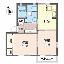 アムールコートＡ 1階2Kの間取り