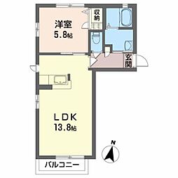 JR仙石線 陸前赤井駅 徒歩11分の賃貸アパート 2階1LDKの間取り