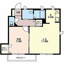 Ｊスタイル稲田 1階1LDKの間取り