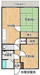 リオ学園1号館 4階2LDKの間取り