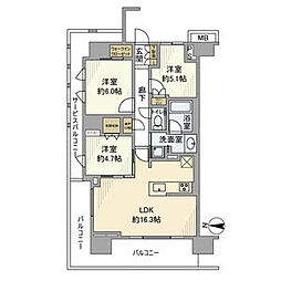 プラウド東陽町サウス 3階3LDKの間取り