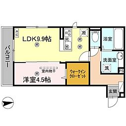 プランドール桜木 202 2階1LDKの間取り