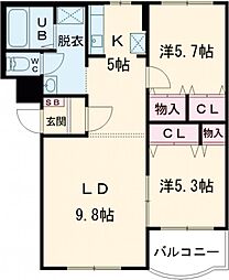 メゾンＭ 4階2DKの間取り