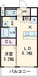 駅南コーポラス 2階1LDKの間取り