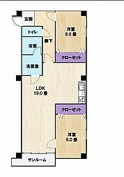 ガーデンハイツ 4階2LDKの間取り
