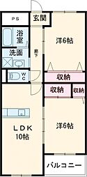 グランII 3階2LDKの間取り