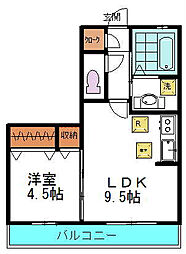 デカルト 2階1DKの間取り