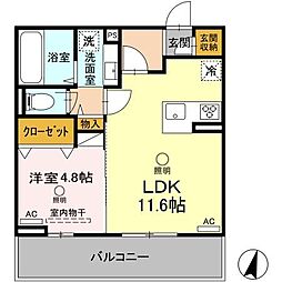 ボナール武蔵ヶ丘 3階1LDKの間取り