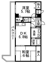 南海高師浜線 高師浜駅 徒歩4分の賃貸マンション 1階2DKの間取り