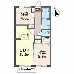 JR仙石線 蛇田駅 徒歩9分の賃貸アパート 2階2LDKの間取り