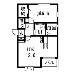 東武伊勢崎線 太田駅 徒歩16分の賃貸アパート 1階1LDKの間取り