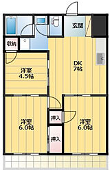 ウイング春日I 2階3DKの間取り