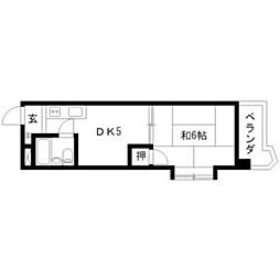 ビラ三秀中山 2階1DKの間取り