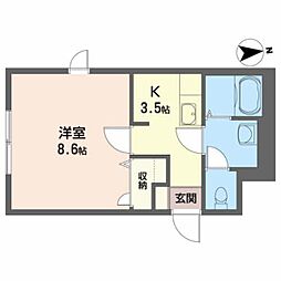 オールドリバー 2階1Kの間取り