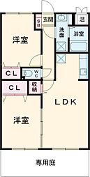 アーバンクレストIII 1階2LDKの間取り
