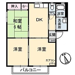 シャーメゾン郡家　Ｄ棟 2階3DKの間取り