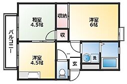ＭＴハイツＢ 2階2DKの間取り