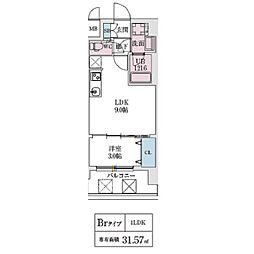 スプランディッド弁天町WEST 1LDKの間取図画像