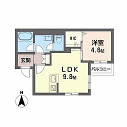 ペルル金屋町 2階1LDKの間取り