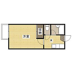はねおキッタカB 1階1Kの間取り