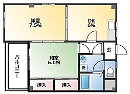 パパドポーラスター 2階2DKの間取り