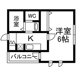Mark Duo一ノ割III 3階1Kの間取り