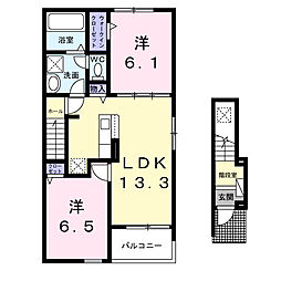 ソレイユ 2階2LDKの間取り