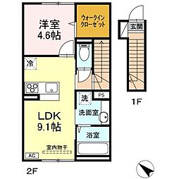 レスア柏崎II 2階1LDKの間取り