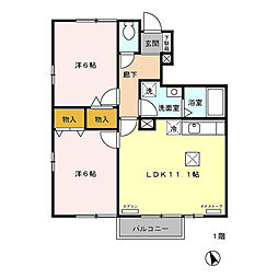 サクシード　Ｂ 1階2LDKの間取り