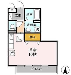 ベイサージュ富の原　B棟 1階ワンルームの間取り