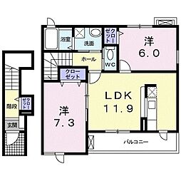 トゥルー 2階2LDKの間取り