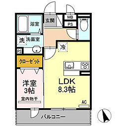 仙台市営南北線 八乙女駅 徒歩18分の賃貸アパート 2階1LDKの間取り