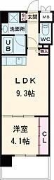 ウィングス西本町 9階1LDKの間取り