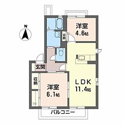 JR東北本線 名取駅 徒歩20分の賃貸アパート 2階2LDKの間取り