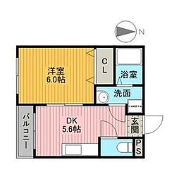 壹進荘 2階1DKの間取り