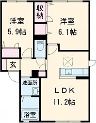 ディアスＫＳ 1階2LDKの間取り